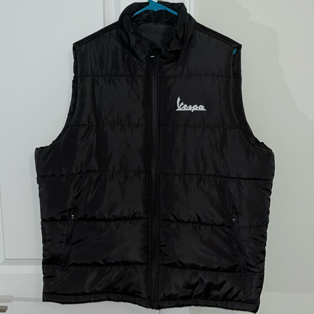 Vespa logo Puffy Puffer scooter motorcycle vest jacket XL men’s Black urban